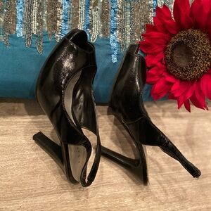FIONI black heels open toe evening pumps / size 6